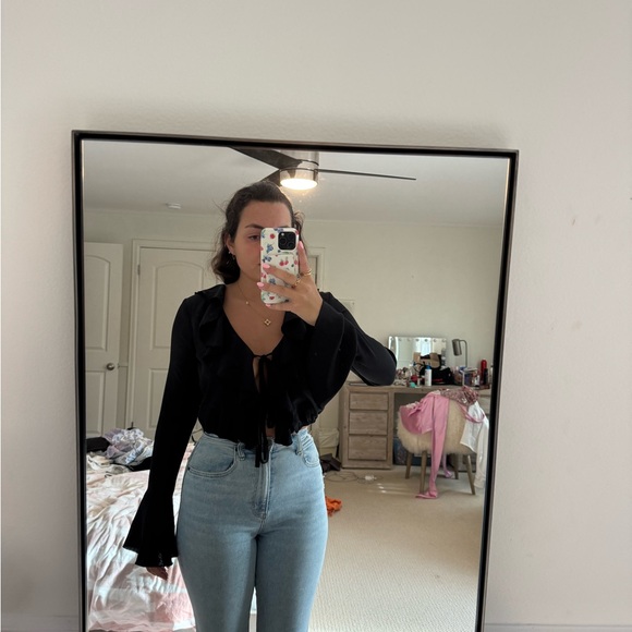 REVOLVE Black Tie-Front Ruffle Blouse - Picture 3 of 3